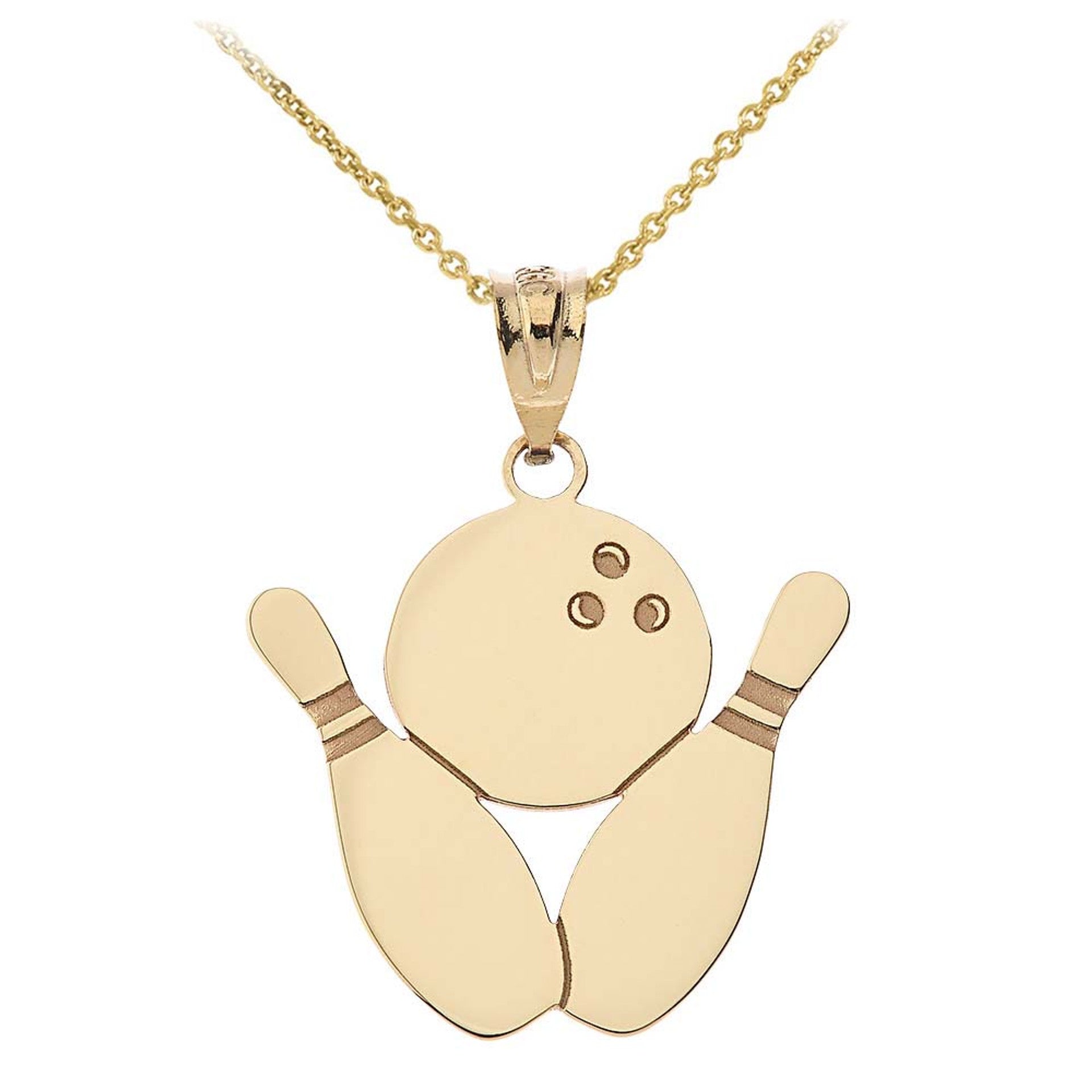 Personalized Engravable Gold Bowling Pins and Ball Charm Necklace With Your Name(Available in Yellow/Rose/White)
