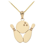 Personalized Engravable Gold Bowling Pins and Ball Charm Necklace With Your Name(Available in Yellow/Rose/White)