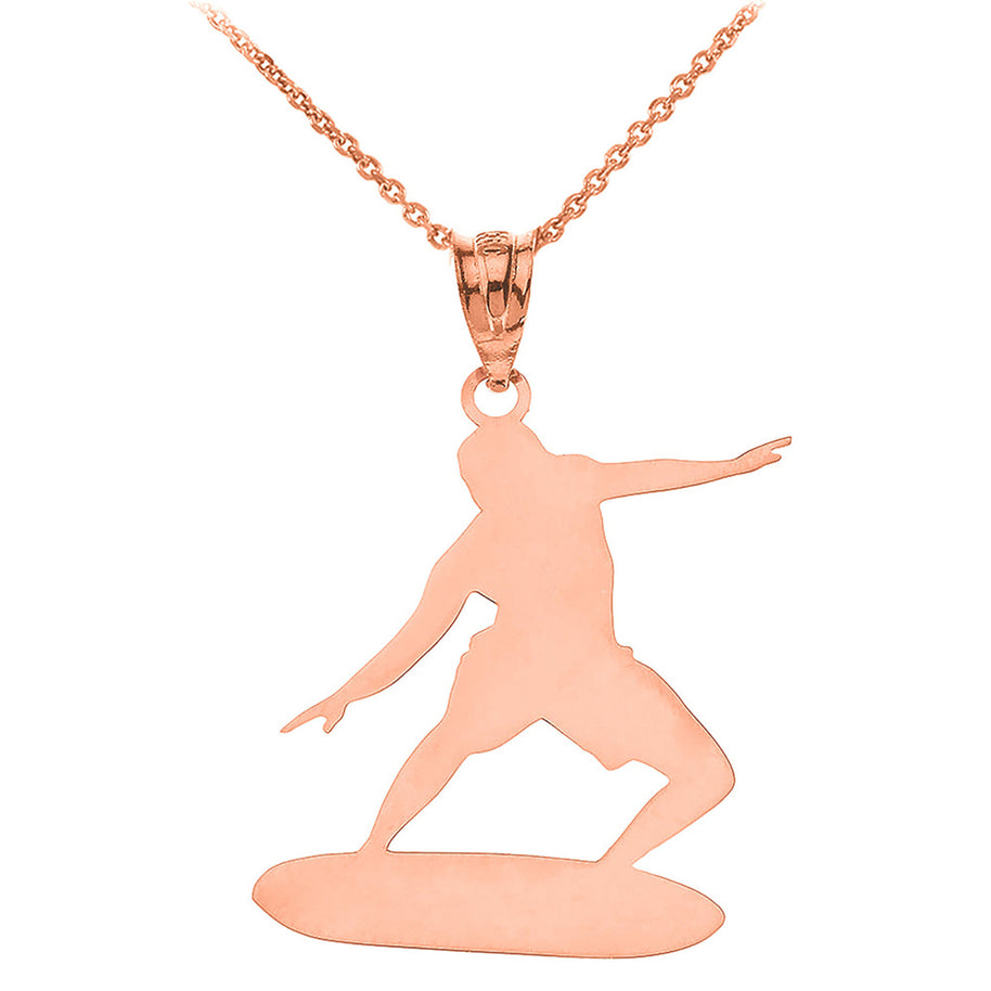 Personalized Engravable Gold Surfer Longboard Charm Necklace With Your Name(Yellow/Rose/White)