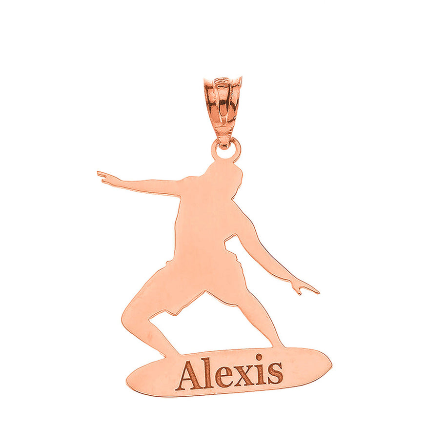 Personalized Engravable Gold Surfer Longboard Charm Necklace With Your Name(Yellow/Rose/White)