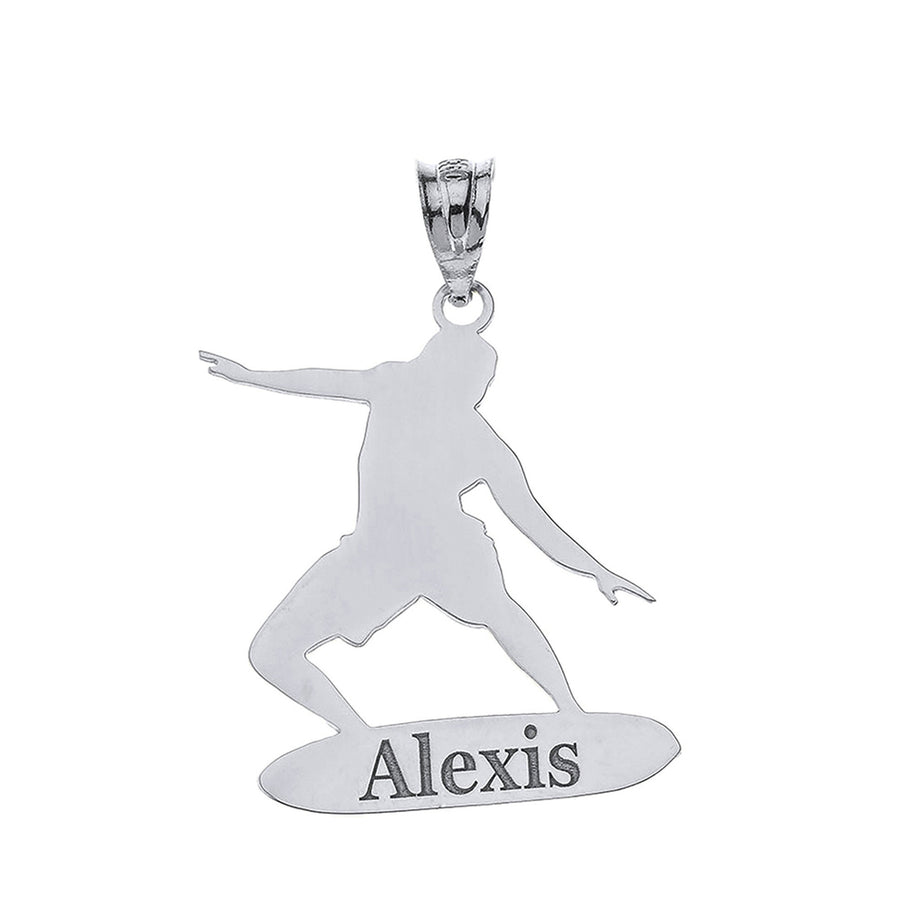 Personalized Engravable Gold Surfer Longboard Charm Necklace With Your Name(Yellow/Rose/White)