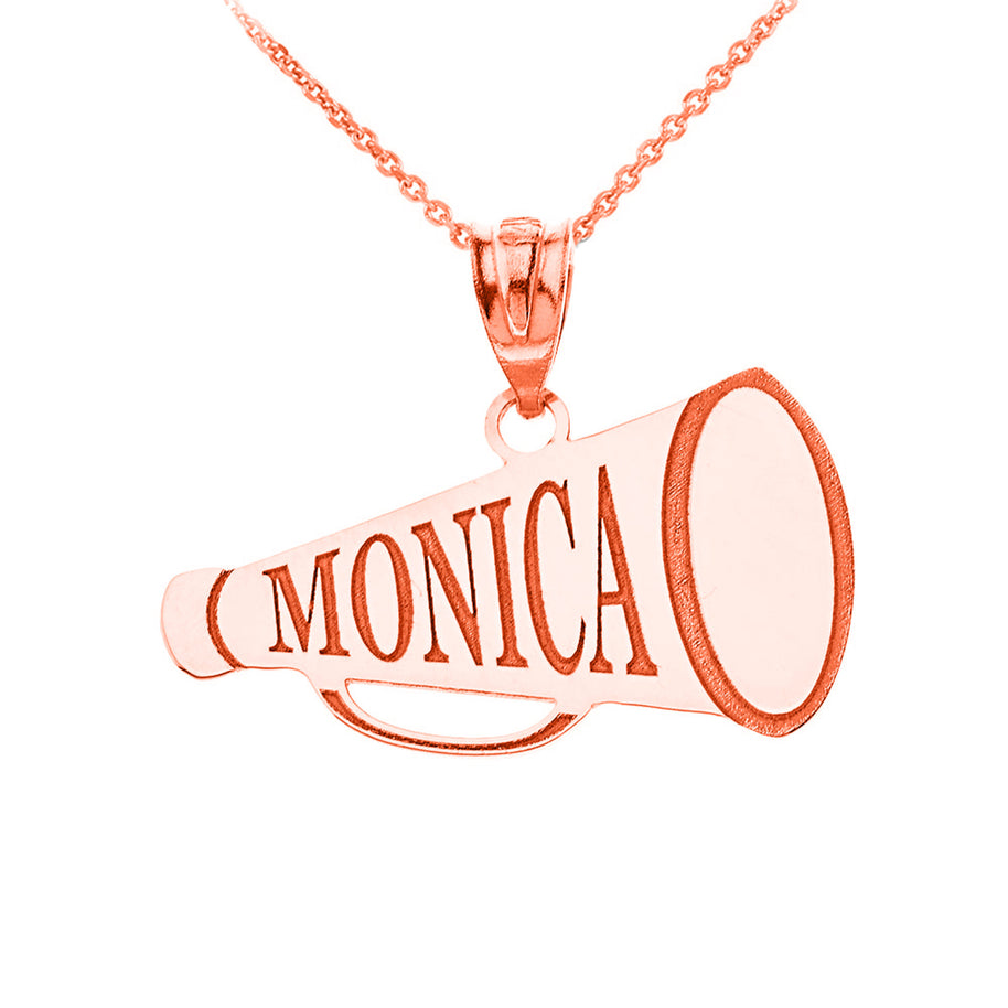 Gold Custom Engravable Megaphone Cheerleader Pendant Necklace (Available in Yellow/Rose/White Gold)