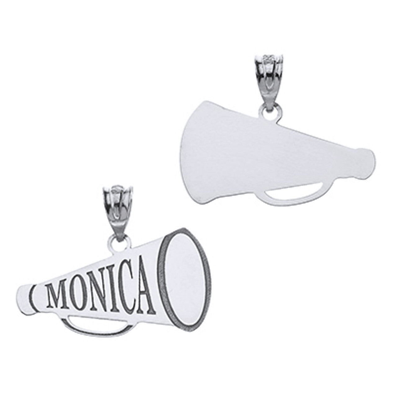 .925 Sterling Silver Custom Engravable Megaphone Cheerleader Pendant Necklace