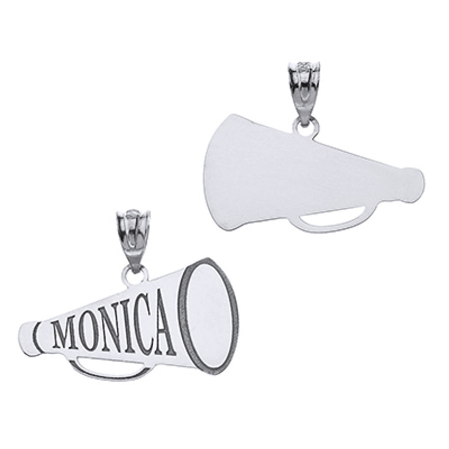 .925 Sterling Silver Custom Engravable Megaphone Cheerleader Pendant Necklace