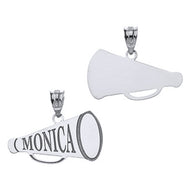 .925 Sterling Silver Custom Engravable Megaphone Cheerleader Pendant Necklace