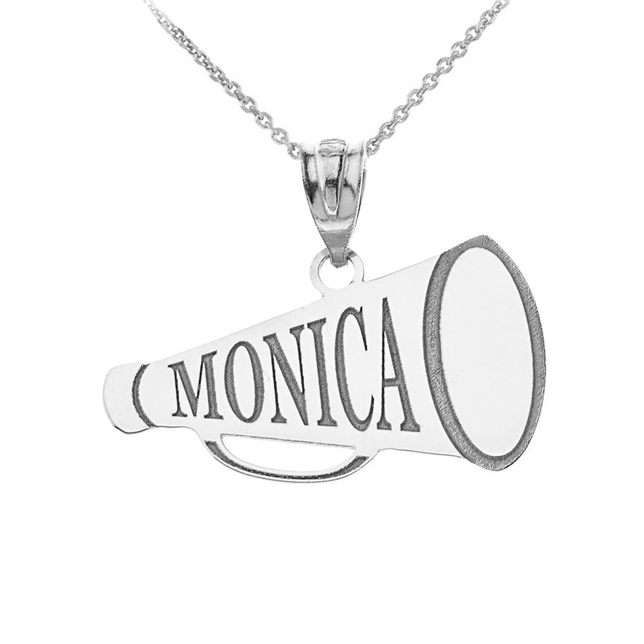 .925 Sterling Silver Custom Engravable Megaphone Cheerleader Pendant Necklace