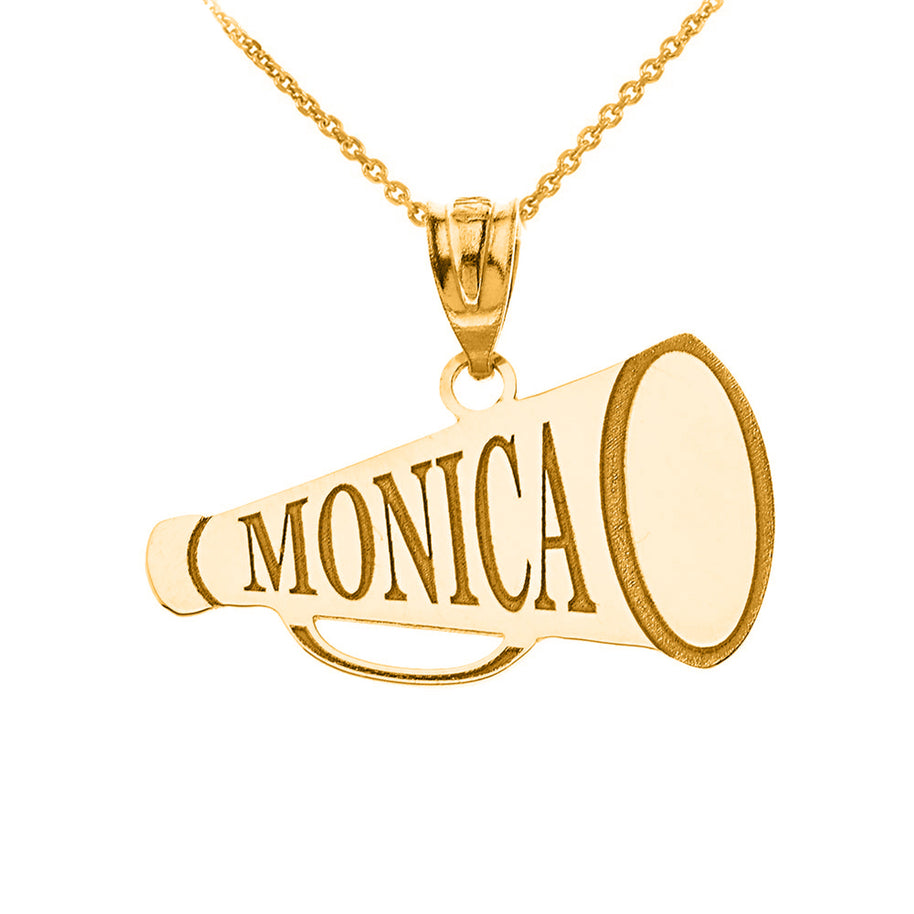 Gold Custom Engravable Megaphone Cheerleader Pendant Necklace (Available in Yellow/Rose/White Gold)