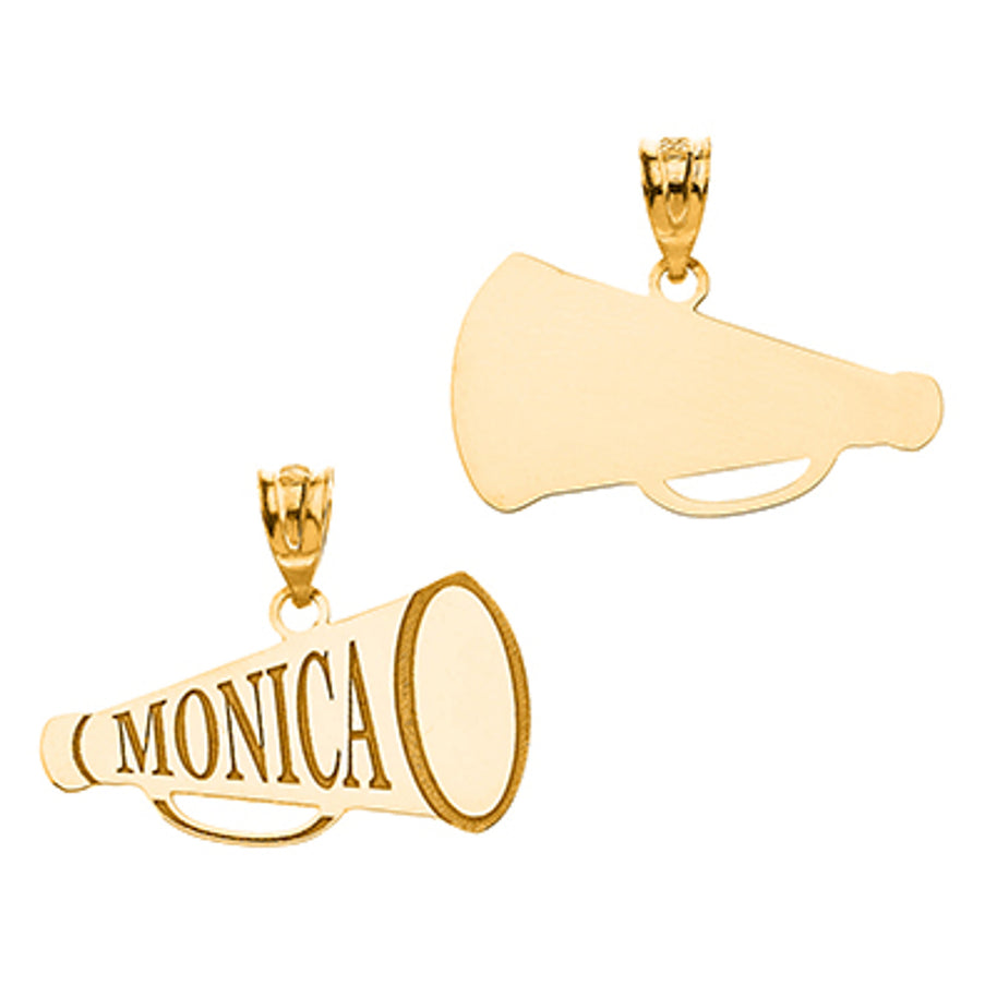 Gold Custom Engravable Megaphone Cheerleader Pendant Necklace (Available in Yellow/Rose/White Gold)