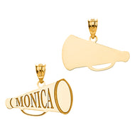 Gold Custom Engravable Megaphone Cheerleader Pendant Necklace (Available in Yellow/Rose/White Gold)