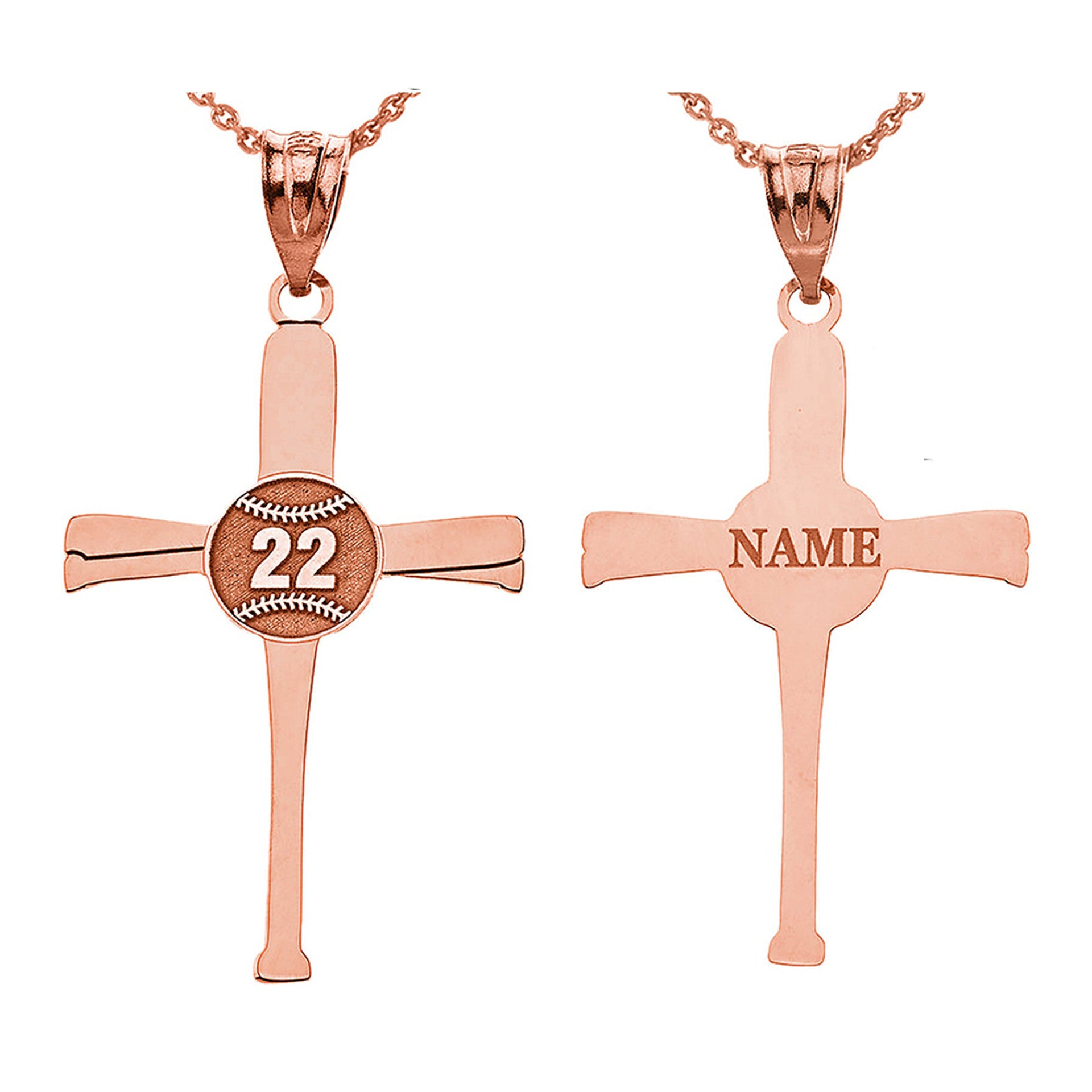 Personalized Engravable Gold Baseball Bats Athletes Cross Charm Necklace With Your Number And Name(Yellow/Rose/White)