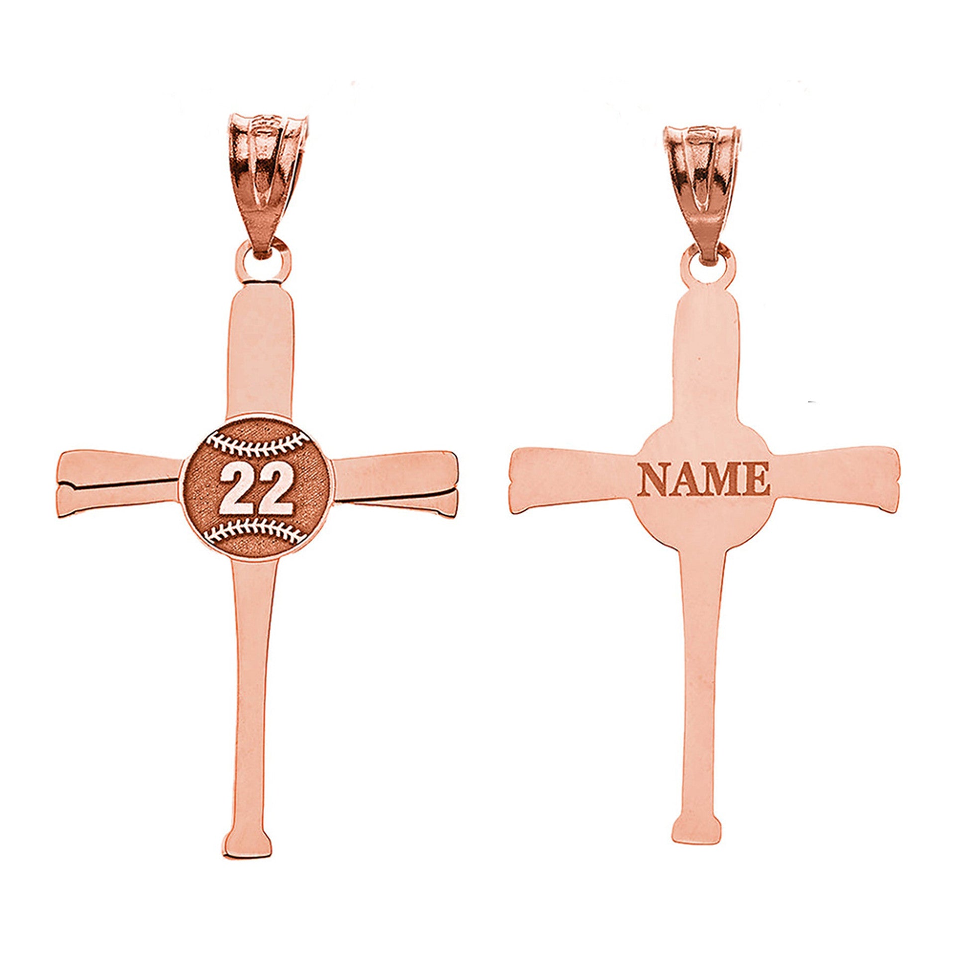 Personalized Engravable Gold Baseball Bats Athletes Cross Charm Necklace With Your Number And Name(Yellow/Rose/White)
