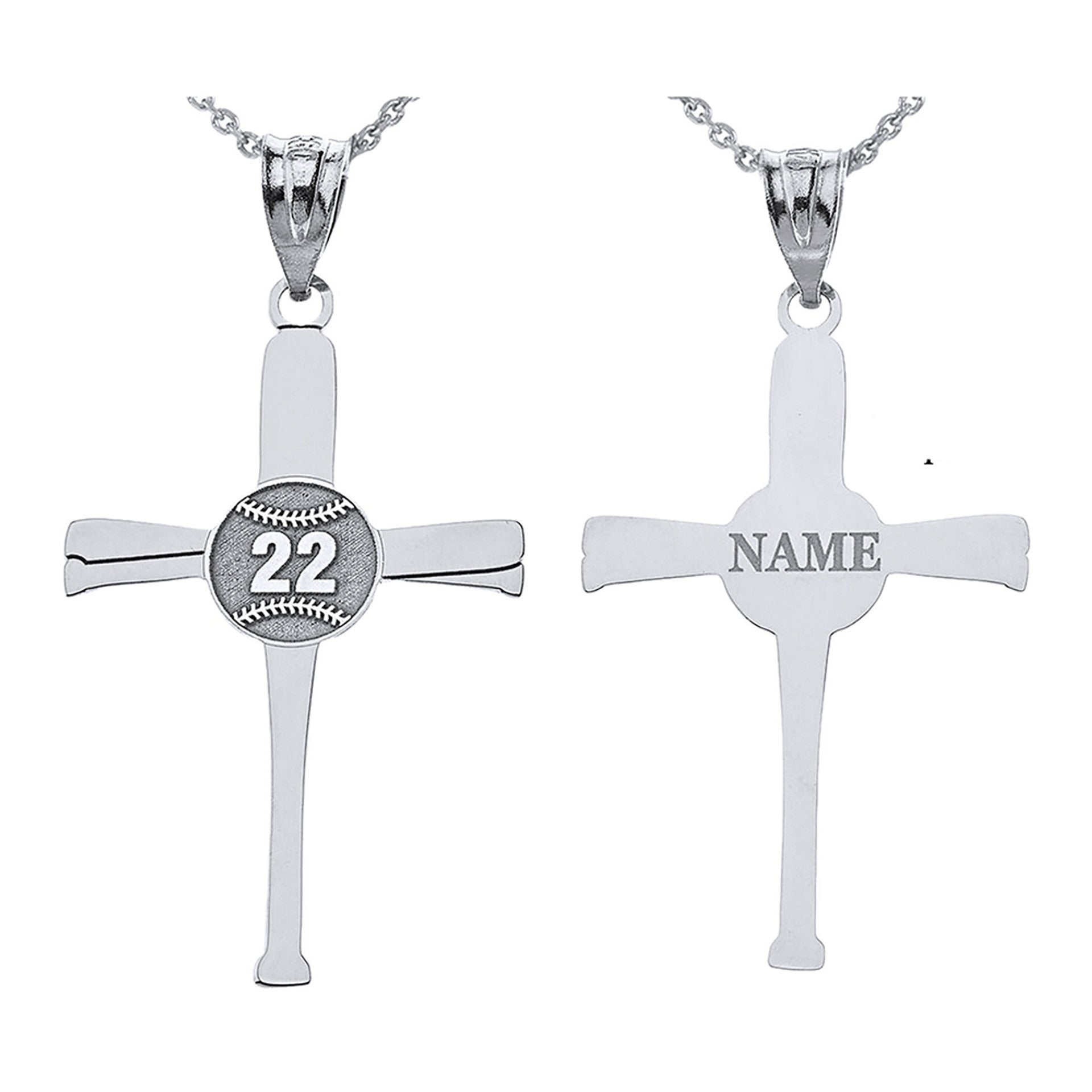 Personalized Engravable Gold Baseball Bats Athletes Cross Charm Necklace With Your Number And Name(Yellow/Rose/White)