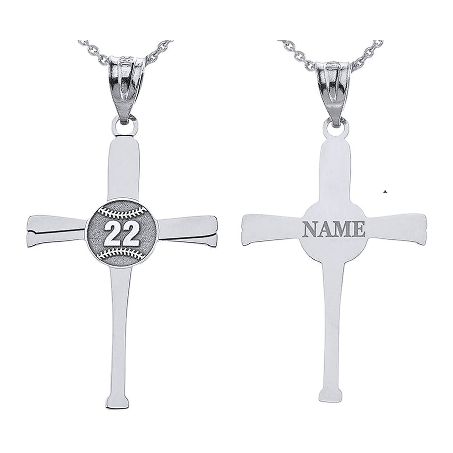 Personalized Engravable Gold Baseball Bats Athletes Cross Charm Necklace With Your Number And Name(Yellow/Rose/White)
