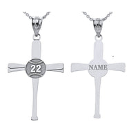 Personalized Engravable Gold Baseball Bats Athletes Cross Charm Necklace With Your Number And Name(Yellow/Rose/White)