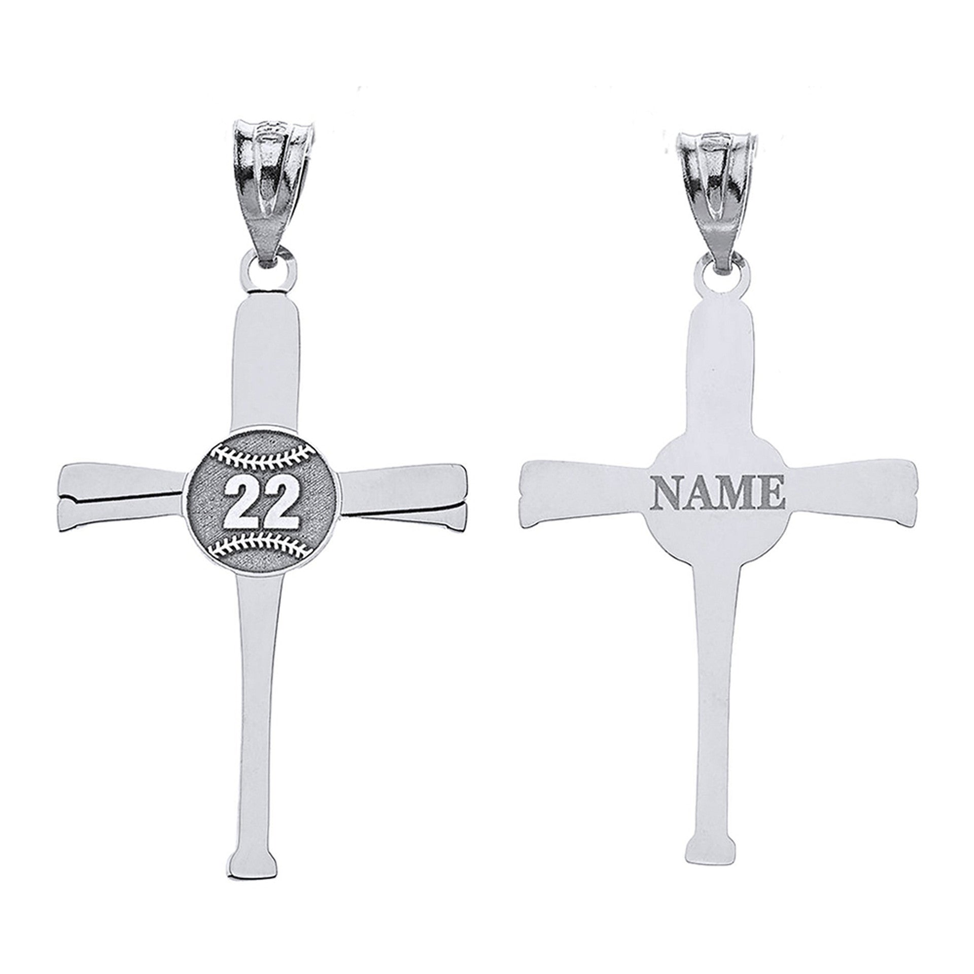 Personalized Engravable Gold Baseball Bats Athletes Cross Charm Necklace With Your Number And Name(Yellow/Rose/White)