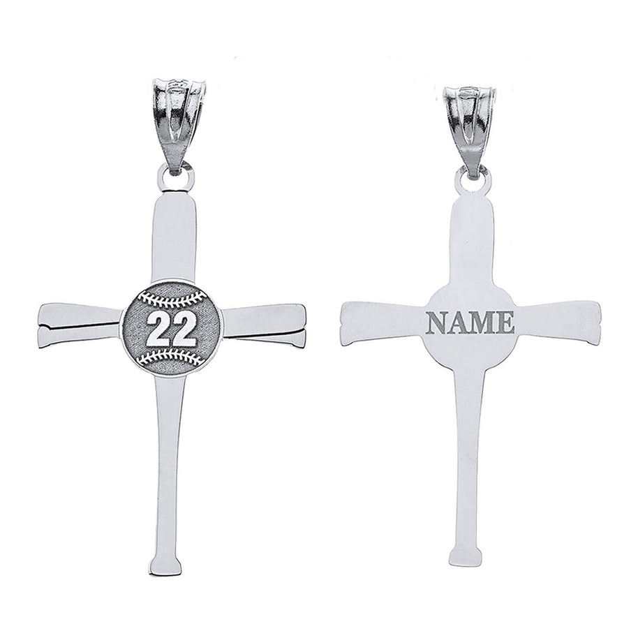 Personalized Engravable Gold Baseball Bats Athletes Cross Charm Necklace With Your Number And Name(Yellow/Rose/White)