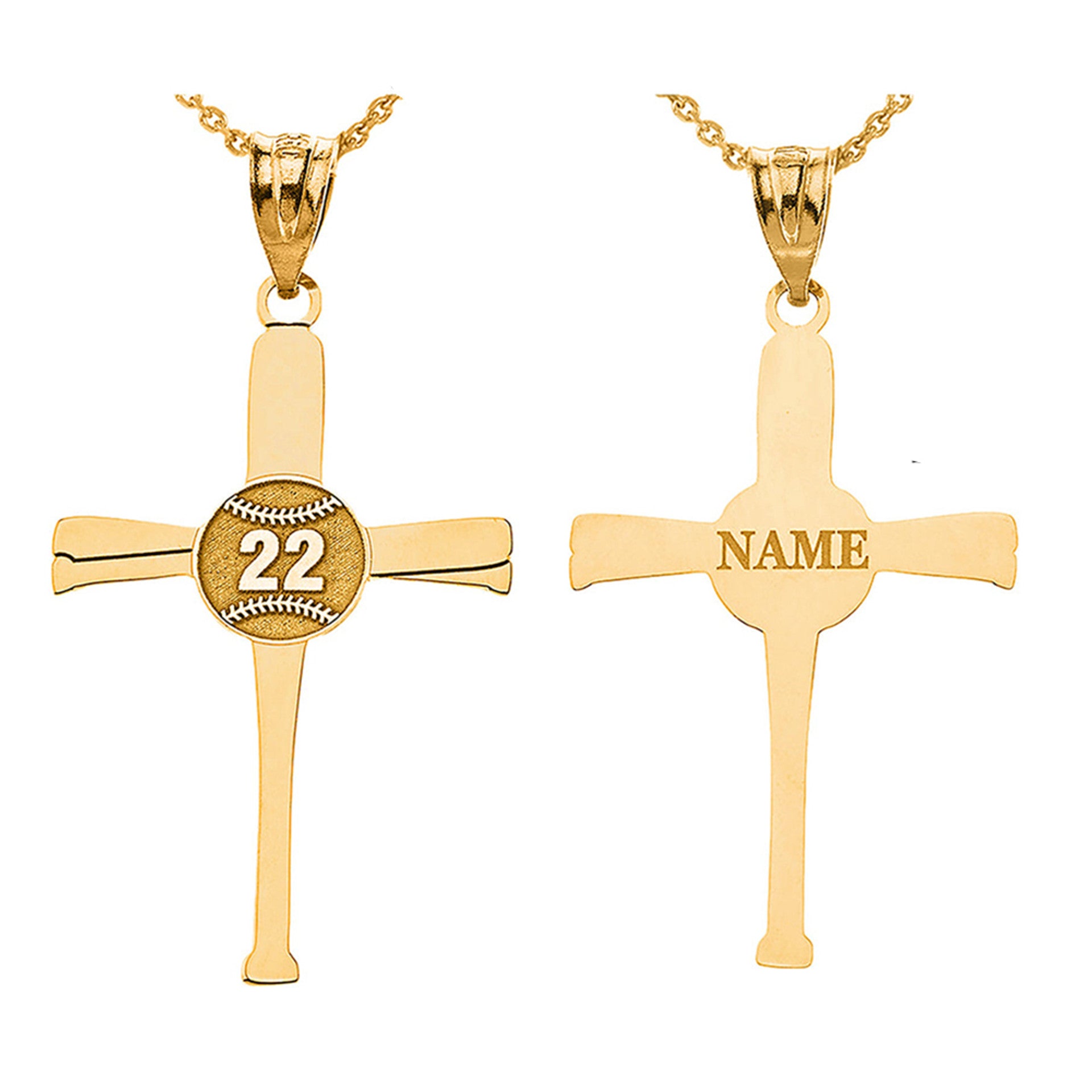 Personalized Engravable Gold Baseball Bats Athletes Cross Charm Necklace With Your Number And Name(Yellow/Rose/White)