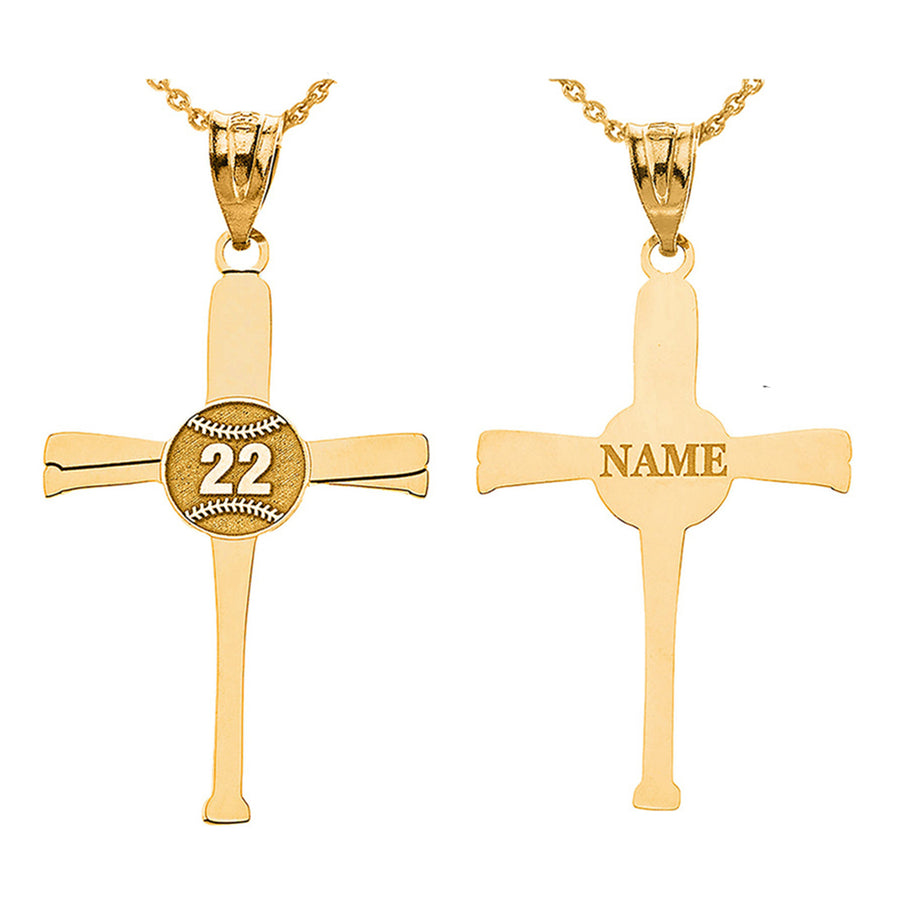 Personalized Engravable Gold Baseball Bats Athletes Cross Charm Necklace With Your Number And Name(Yellow/Rose/White)