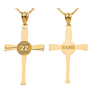 Personalized Engravable Gold Baseball Bats Athletes Cross Charm Necklace With Your Number And Name(Yellow/Rose/White)