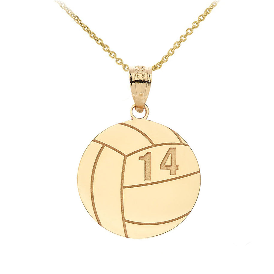 Gold Custom Engravable Volleyball Sports Pendant Necklace (Available in Yellow/Rose/White Gold)