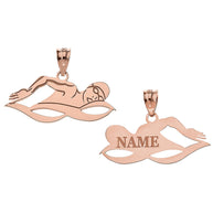 Gold Custom Engravable Swimmer Sports Pendant Necklace (Available in Yellow/Rose/White Gold)