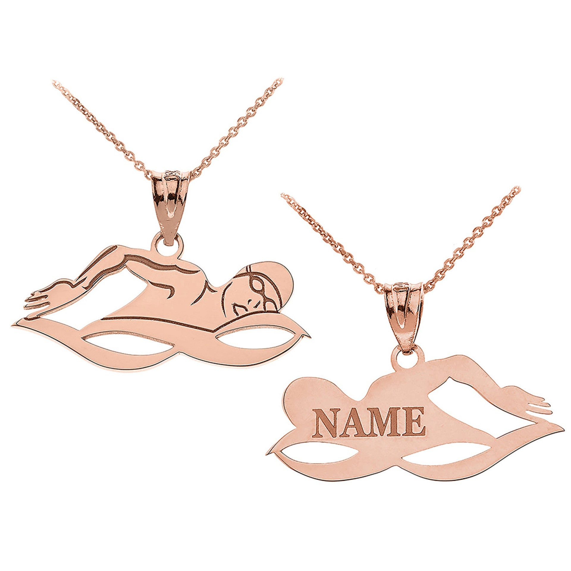Gold Custom Engravable Swimmer Sports Pendant Necklace (Available in Yellow/Rose/White Gold)