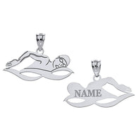 Gold Custom Engravable Swimmer Sports Pendant Necklace (Available in Yellow/Rose/White Gold)