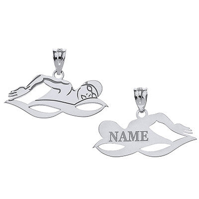 .925 Sterling Silver Custom Engravable Swimmer Sports Pendant Necklace