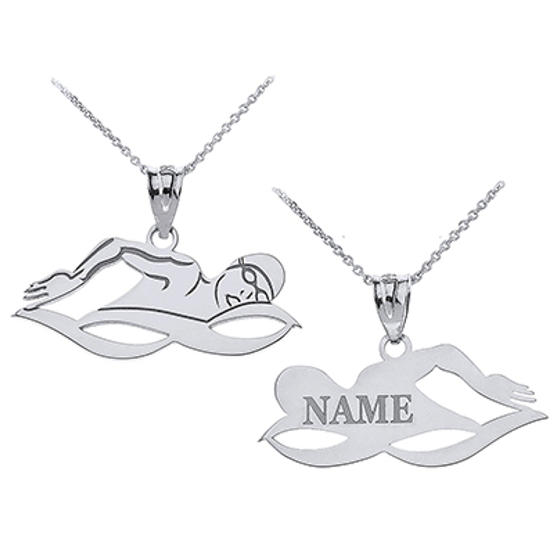 Gold Custom Engravable Swimmer Sports Pendant Necklace (Available in Yellow/Rose/White Gold)