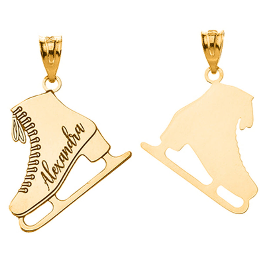Gold Custom Engravable Ice Skate Sports Pendant Necklace (Available in Yellow/Rose/White Gold)
