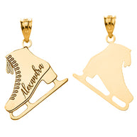 Gold Custom Engravable Ice Skate Sports Pendant Necklace (Available in Yellow/Rose/White Gold)