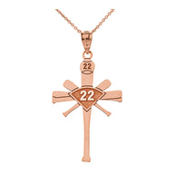 Personalized Engravable Gold Baseball Bat Cross Charm Necklace With Your Number And Name(Yellow/Rose/White)