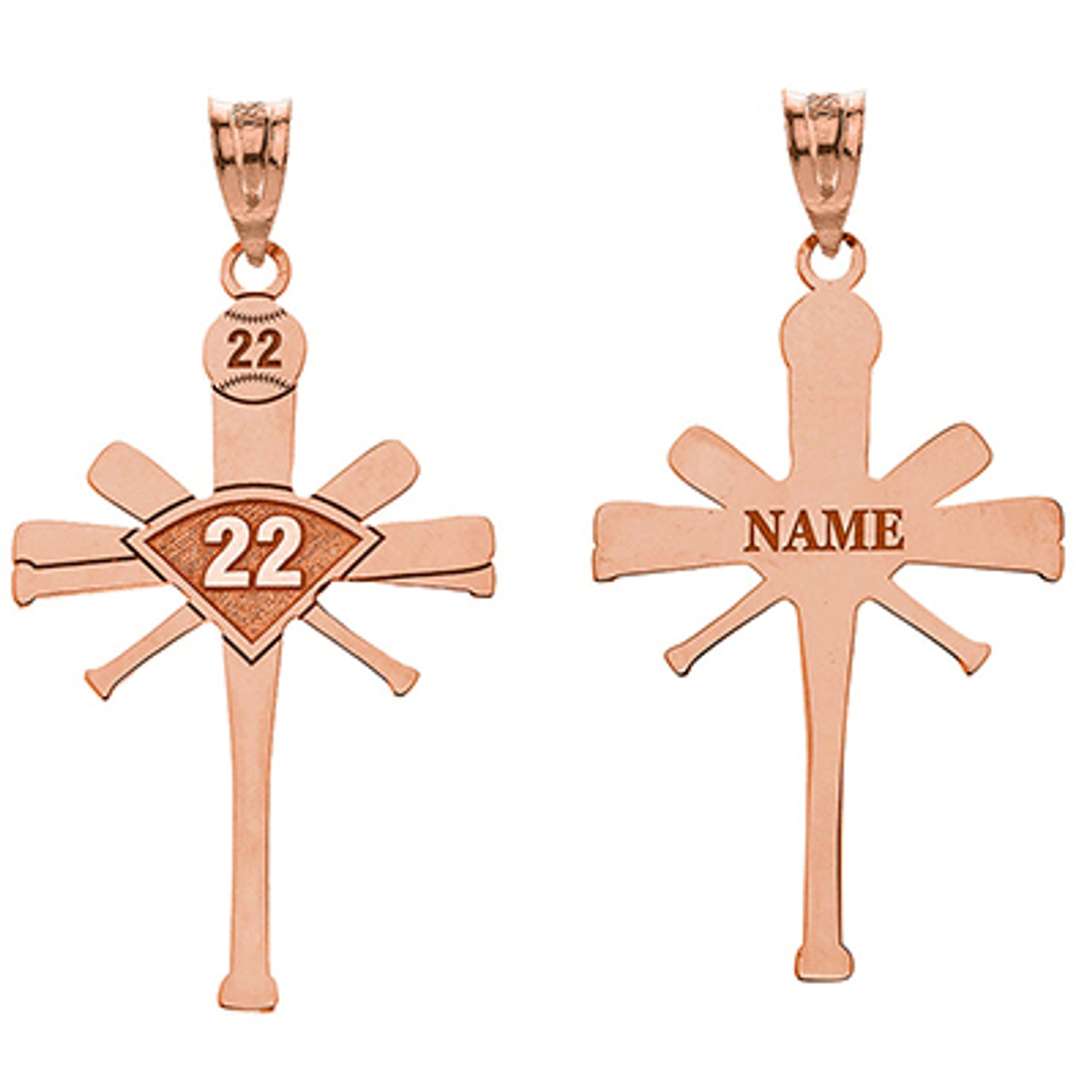 Personalized Engravable Gold Baseball Bat Cross Charm Necklace With Your Number And Name(Yellow/Rose/White)