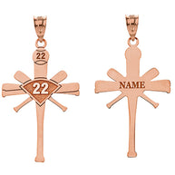 Personalized Engravable Gold Baseball Bat Cross Charm Necklace With Your Number And Name(Yellow/Rose/White)