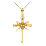Personalized Engravable Gold Baseball Bat Cross Charm Necklace With Your Number And Name(Yellow/Rose/White)
