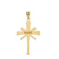 Personalized Engravable Gold Baseball Bat Cross Charm Necklace With Your Number And Name(Yellow/Rose/White)