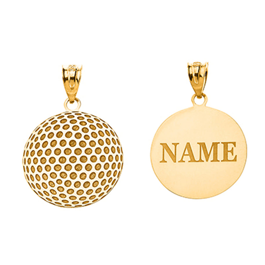 Personalized Engravable Gold Golf Ball Pendant Engraved with Your Name(Available in Yellow/Rose/White)