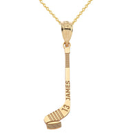 Personalized Engravable Gold Ice Hockey Stick and Puck Pendant with Your Name and Number(Yellow/Rose/White)