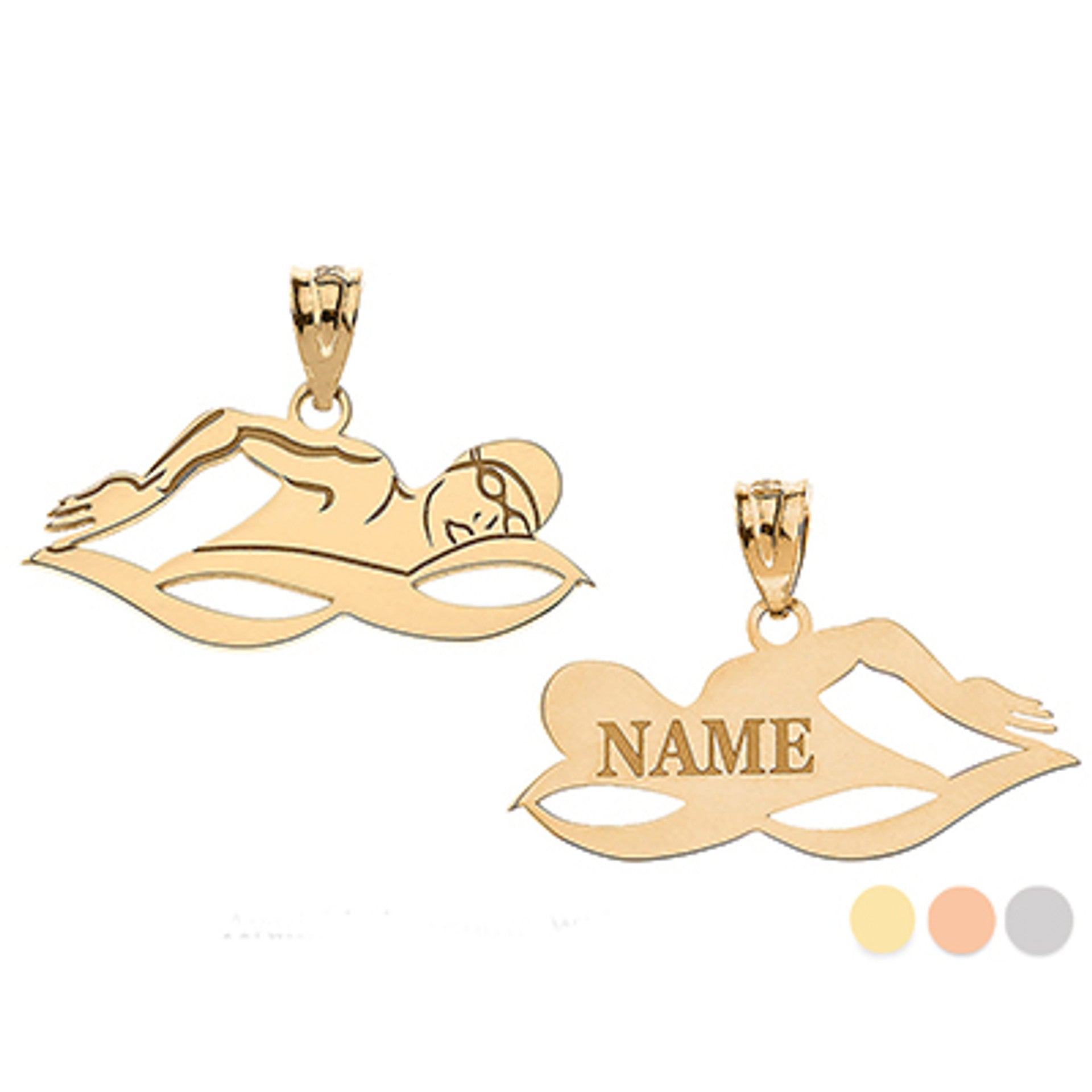 Gold Custom Engravable Swimmer Sports Pendant Necklace (Available in Yellow/Rose/White Gold)