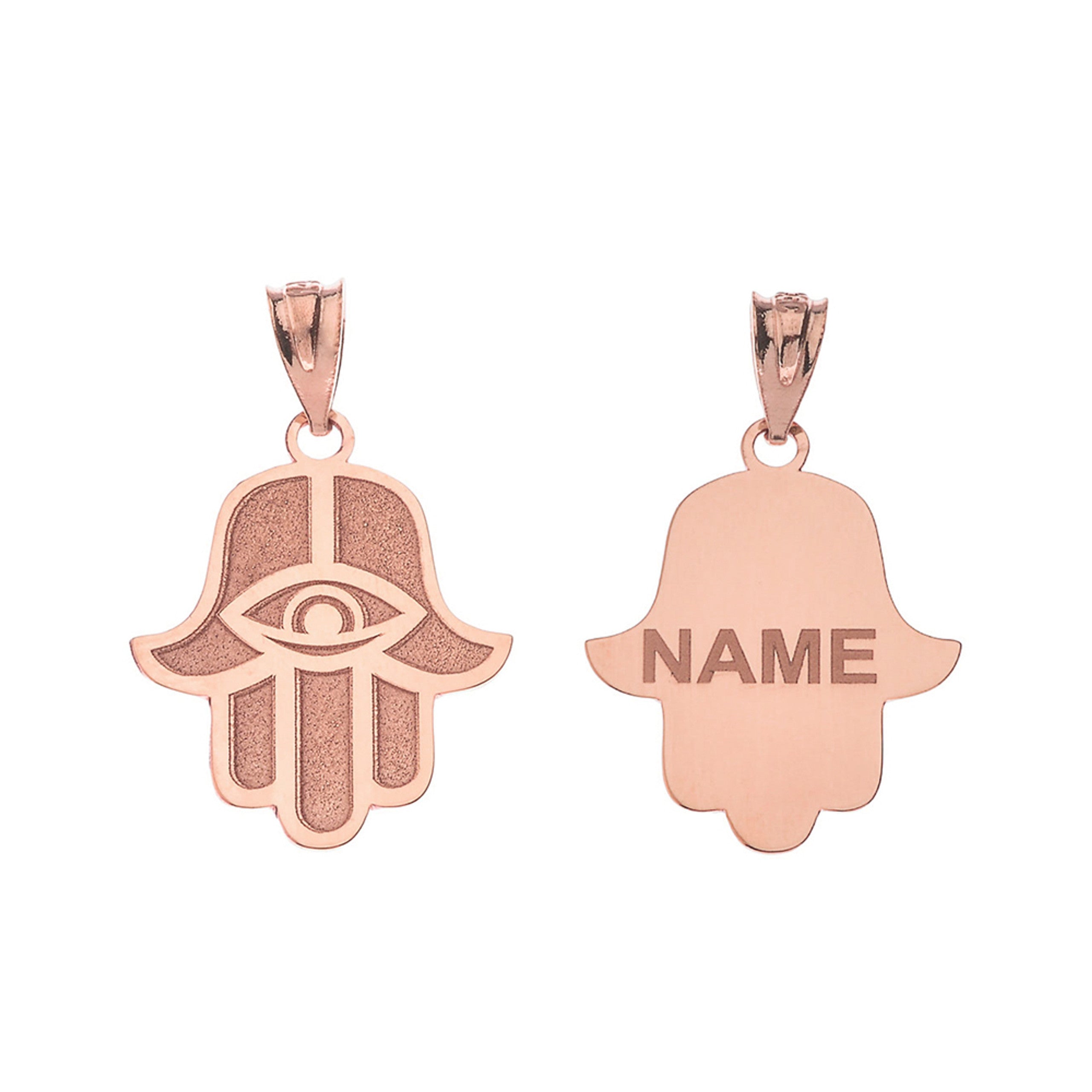 Gold Custom Engravable Hamsa Hand Evil Eye Pendant Necklace (Available in Yellow/Rose/White Gold)