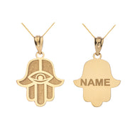 Gold Custom Engravable Hamsa Hand Evil Eye Pendant Necklace (Available in Yellow/Rose/White Gold)