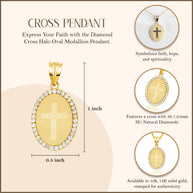 Gold Diamond Cross Halo Oval Medallion Pendant Necklace (Available in Yellow/Rose/White Gold)