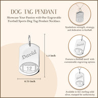 .925 Sterling Silver Engravable Football Sports Dog Tag Pendant Necklace