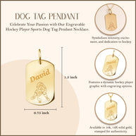 Yellow Gold Engravable Hockey Player Sports Dog Tag Pendant Necklace