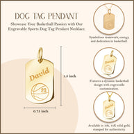Yellow Gold Engravable Basketball Sports Dog Tag Pendant Necklace