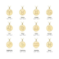 Gold Custom Satin Finish Zodiac Sign Engravable Coin Pendant Necklace (Available in Yellow/Rose/White Gold)