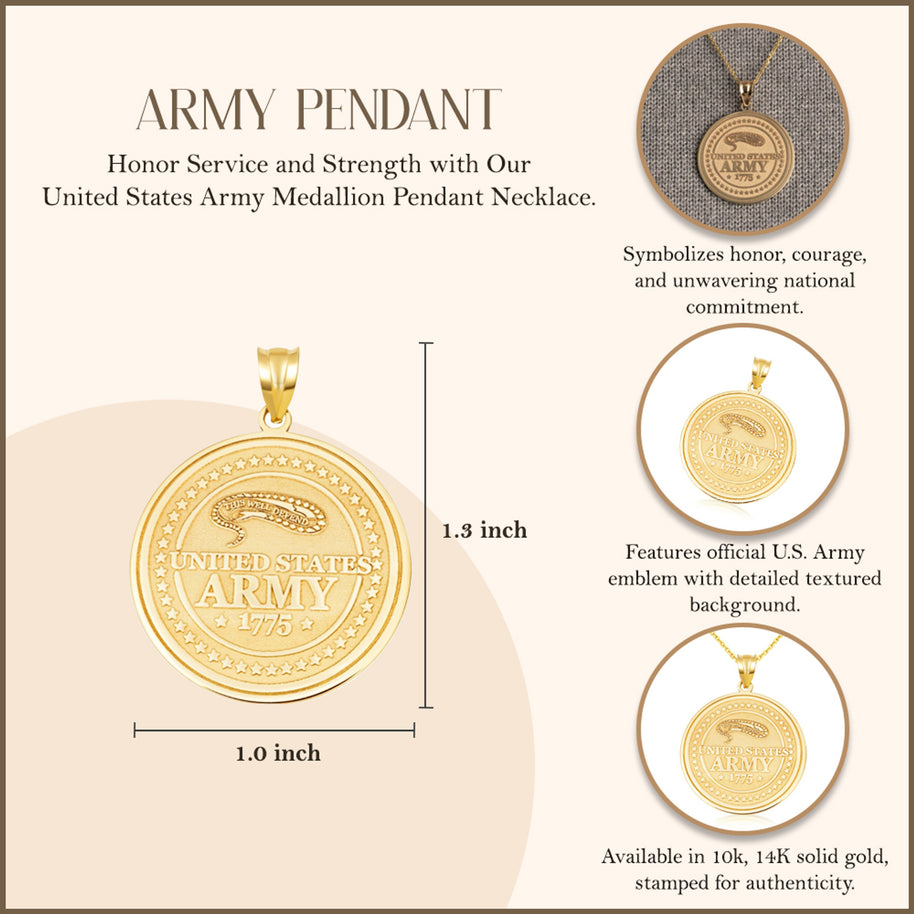 Yellow Gold United States Army Medallion Pendant Necklace