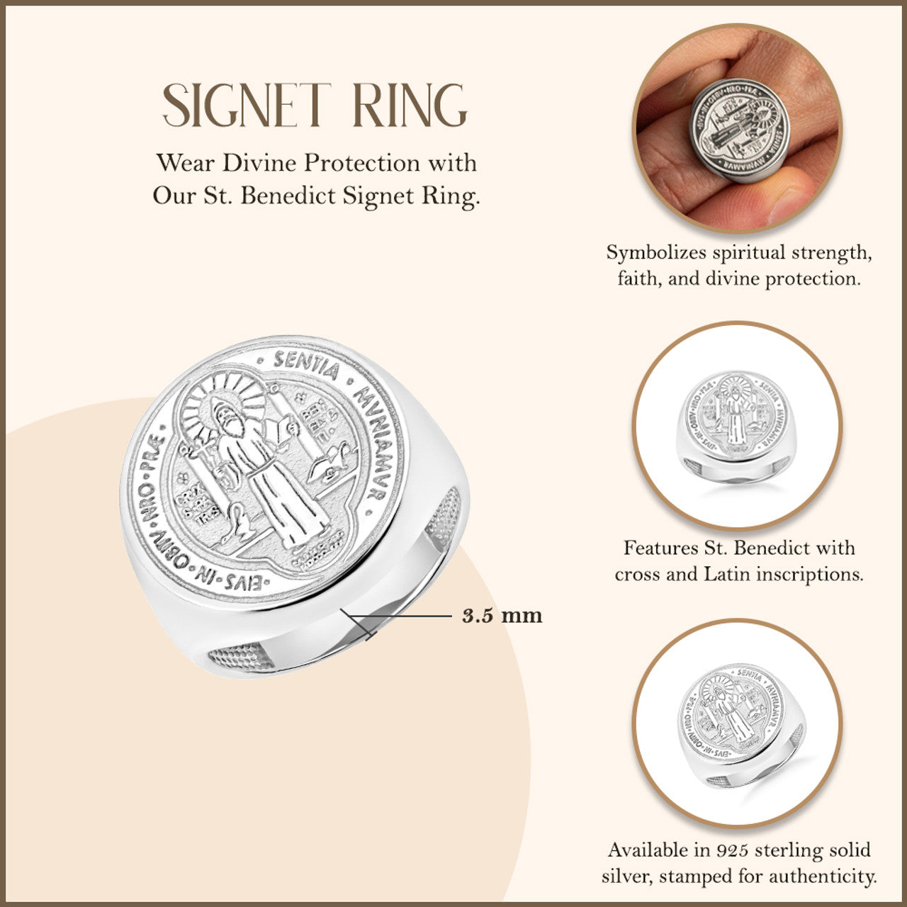 .925 Sterling Silver St. Benedict Signet Ring