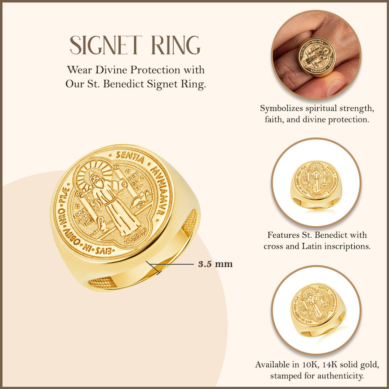 Yellow Gold St. Benedict Signet Ring