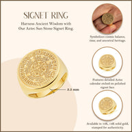 Yellow Gold Aztec Sun Stone Signet Ring